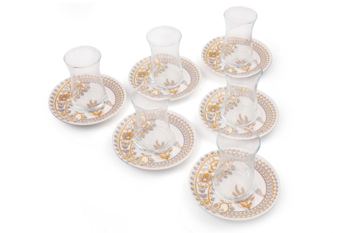 Hermia Juego de tazas de té D6 de 12 piezas en porcelana y cristal Hermia Juego de tazas de té D6 de 12 piezas en porcelana y cristal